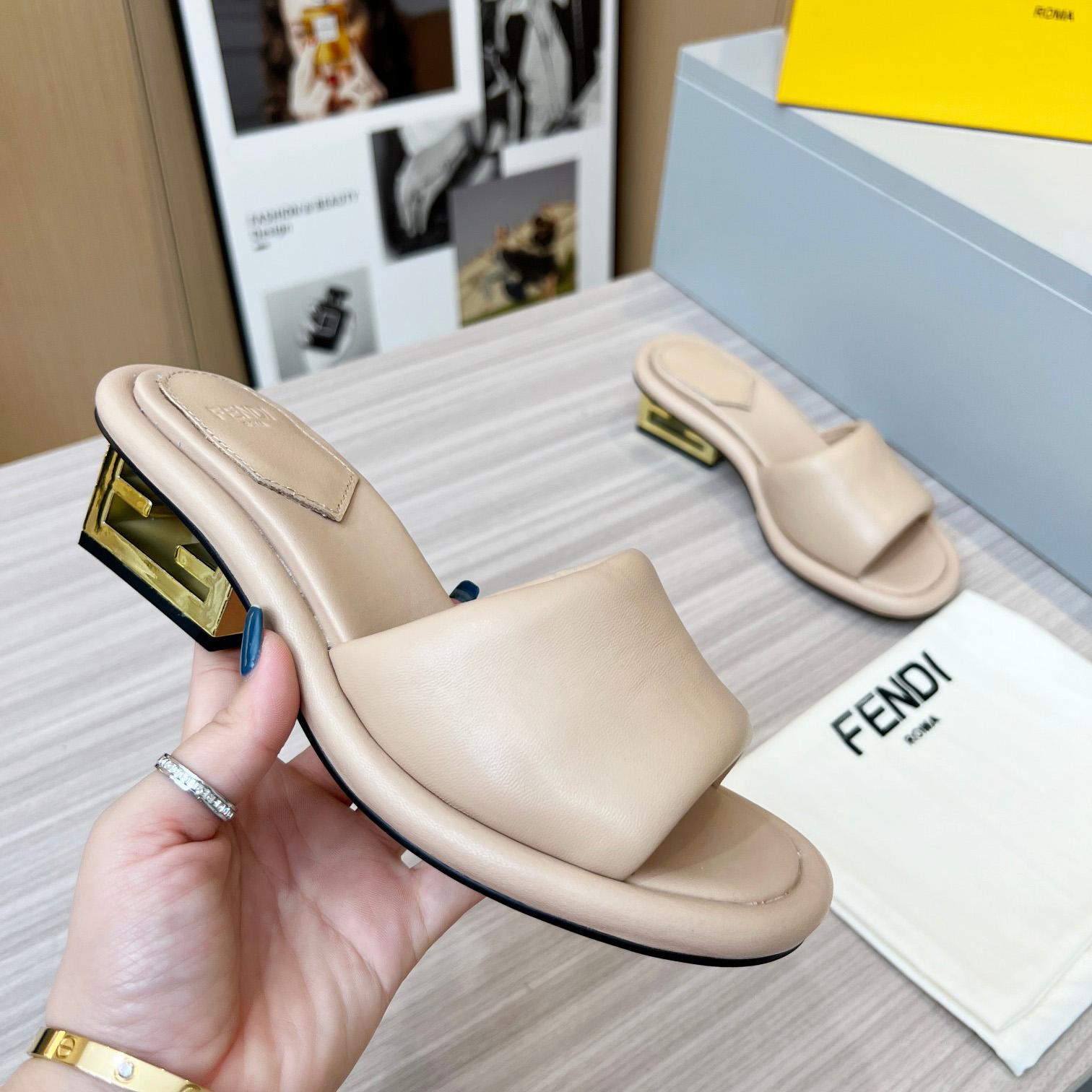 Fendi Baguette Beige Nappa Leather Slides - PerfectKickZ