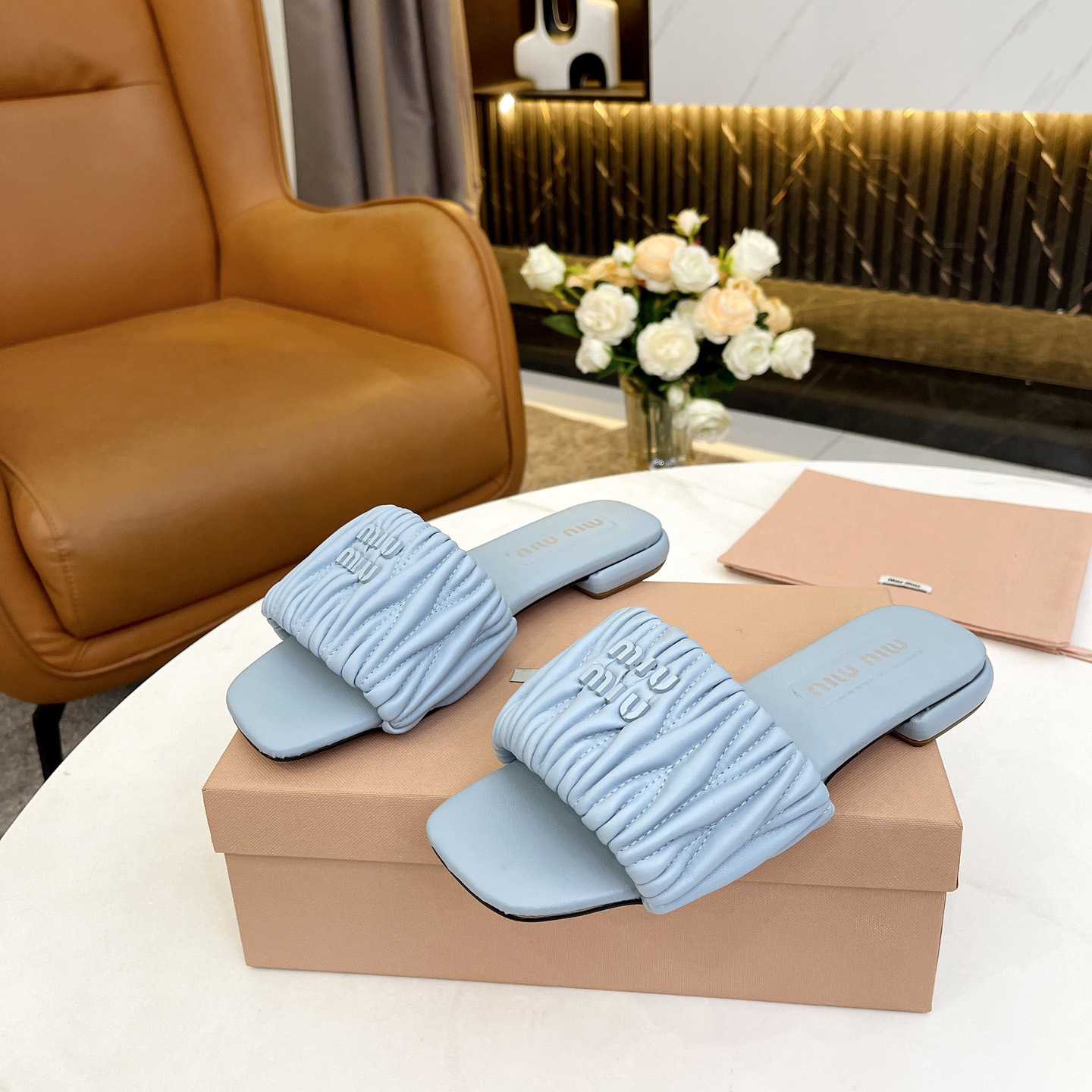 Miu Miu Matelassé Nappa Leather Slides - 