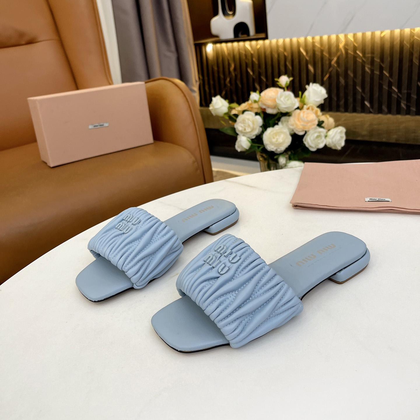 Miu Miu Matelassé Nappa Leather Slides - 