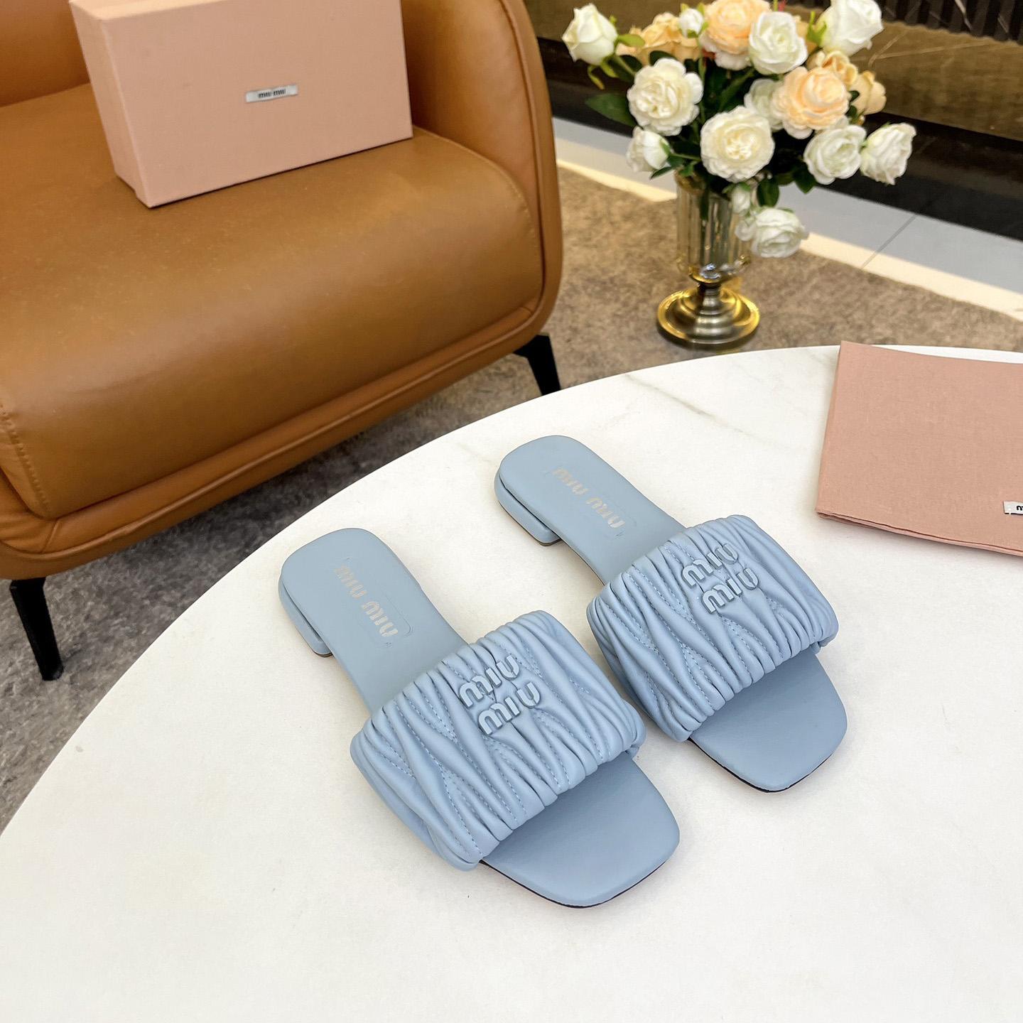 Miu Miu Matelassé Nappa Leather Slides - PerfectKickZ