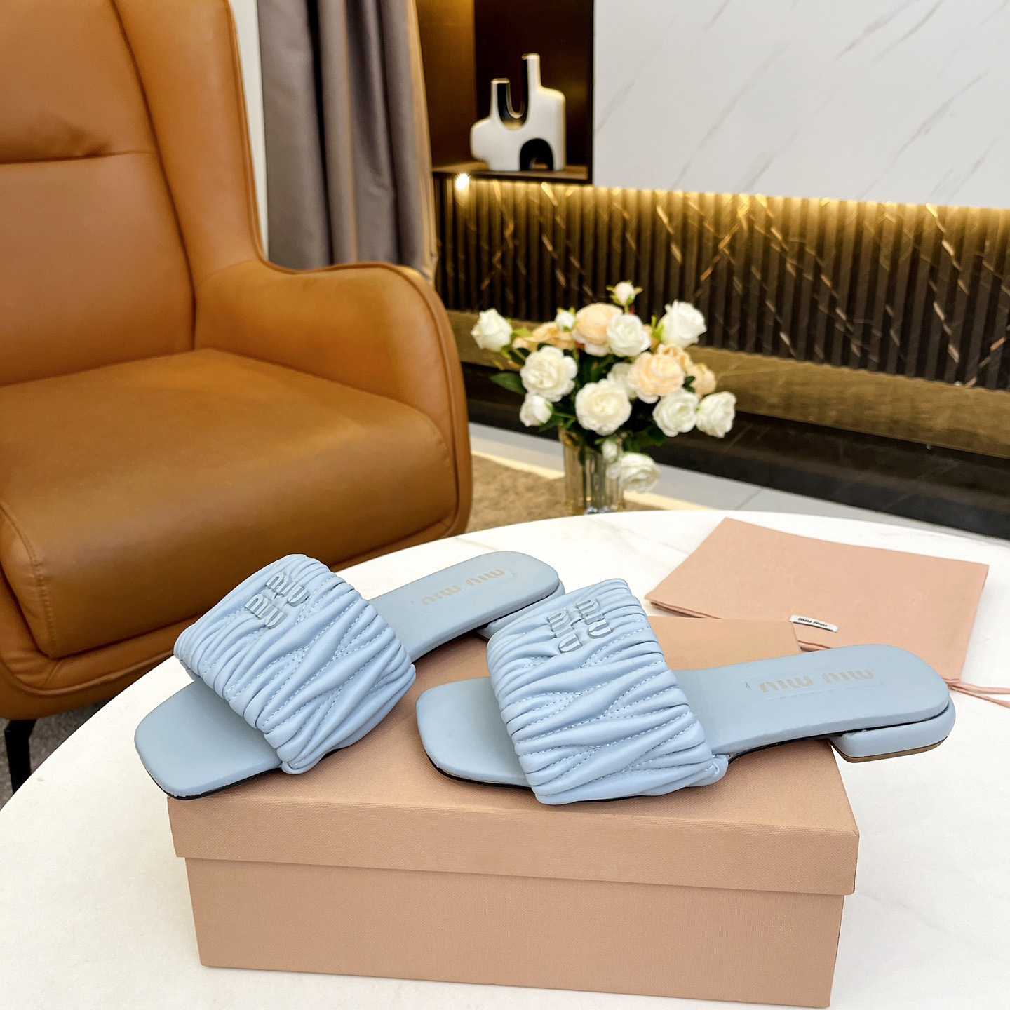 Miu Miu Matelassé Nappa Leather Slides - 