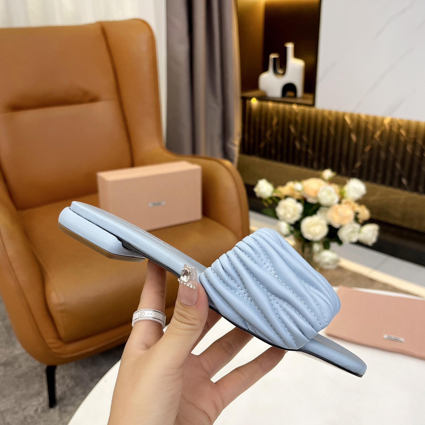 Miu Miu Matelassé Nappa Leather Slides - 