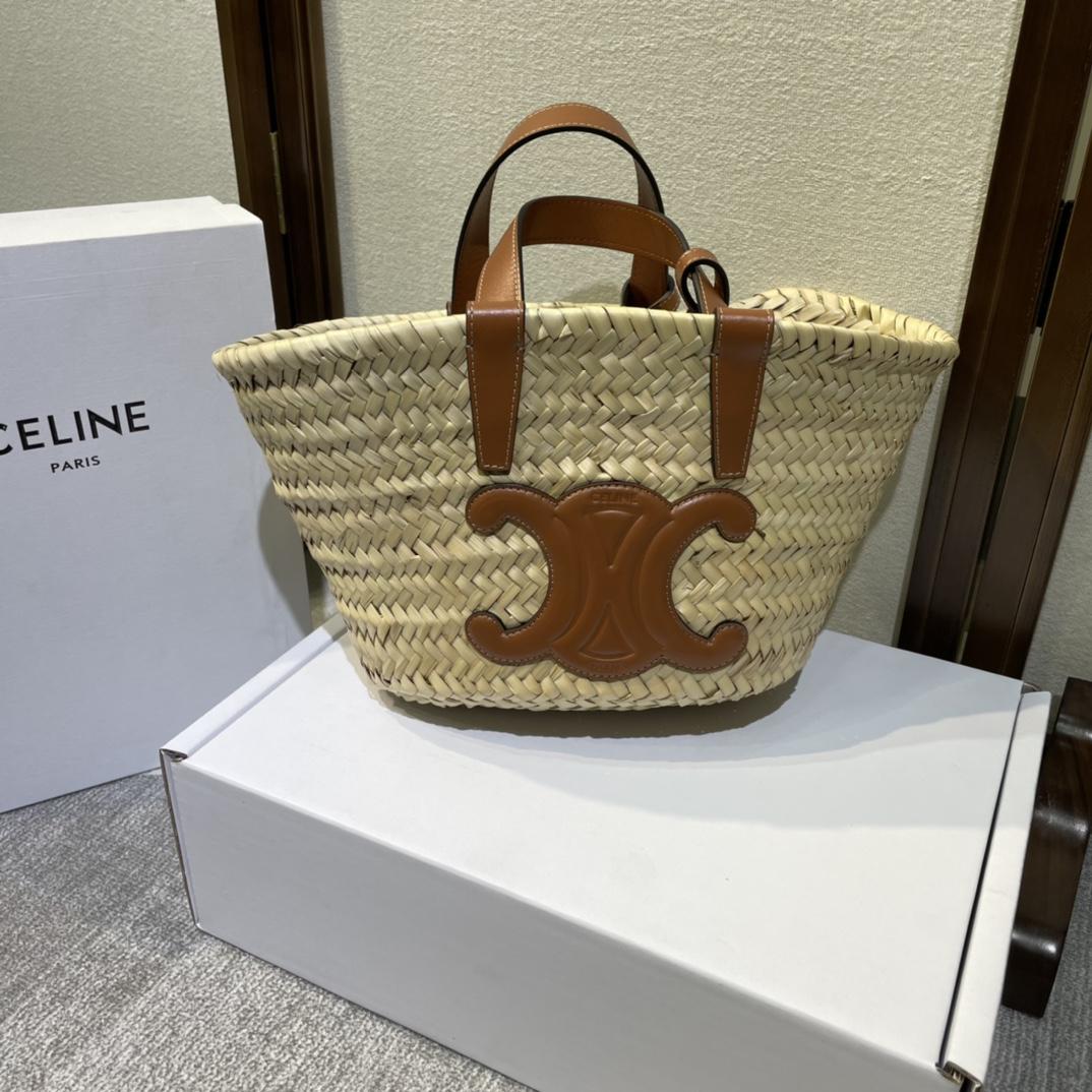 Celine Teen Triomphe Celine Classic Panier In Palm Leaves And Calfskin Tan - PerfectKickZ
