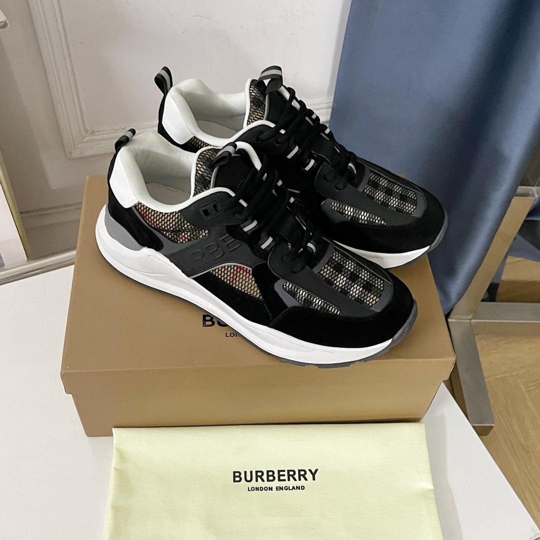 Burberry Logo Embossed, Leather, Suede And Mesh Sneakers - PerfectKickZ