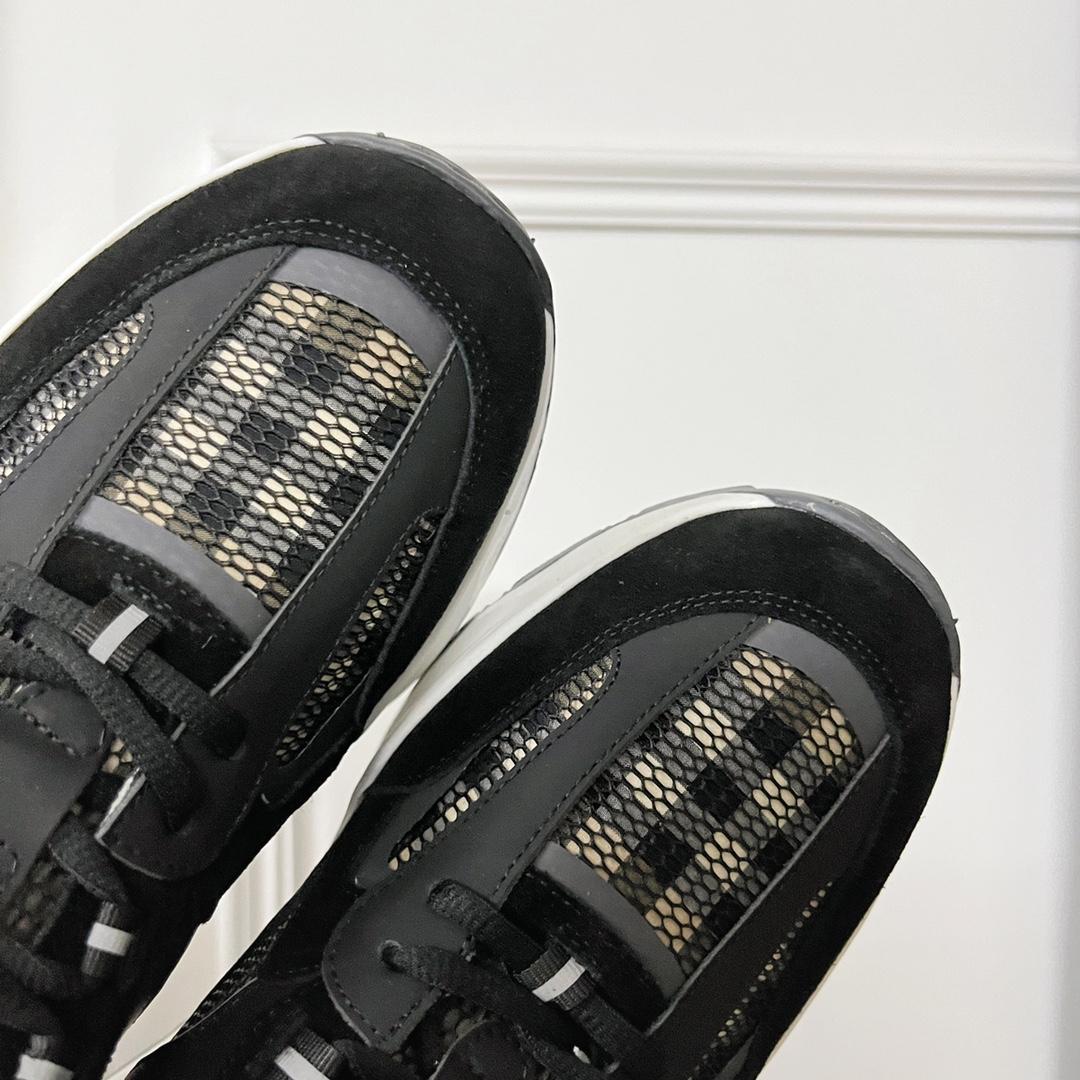Burberry Logo Embossed, Leather, Suede And Mesh Sneakers - PerfectKickZ