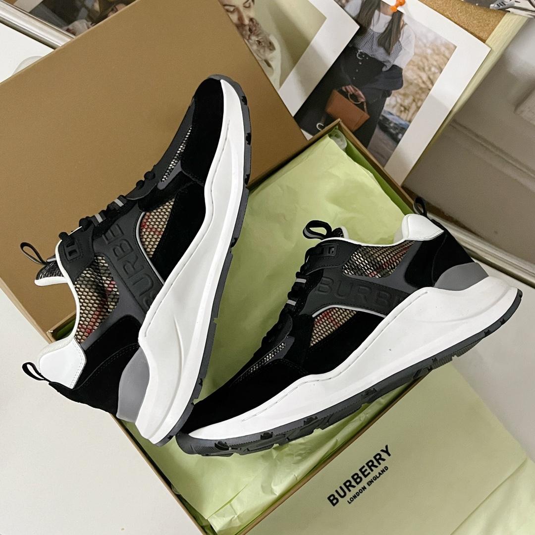 Burberry Logo Embossed, Leather, Suede And Mesh Sneakers - PerfectKickZ