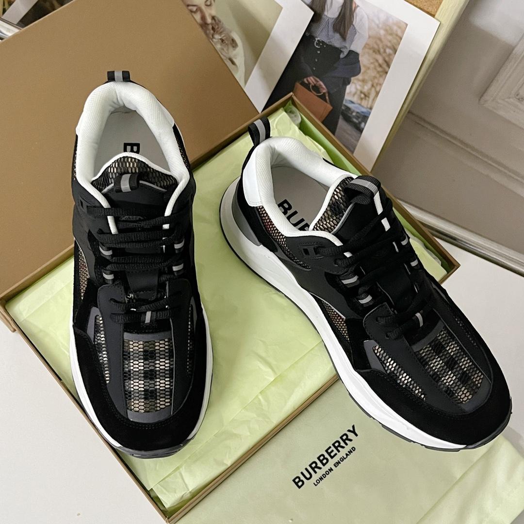 Burberry Logo Embossed, Leather, Suede And Mesh Sneakers - PerfectKickZ
