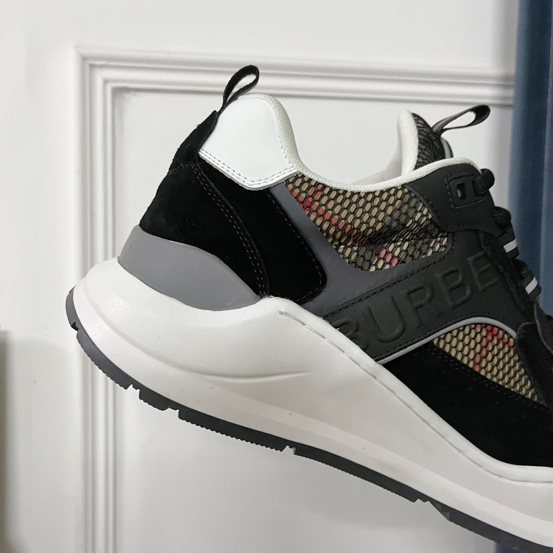 Burberry Logo Embossed, Leather, Suede And Mesh Sneakers - PerfectKickZ