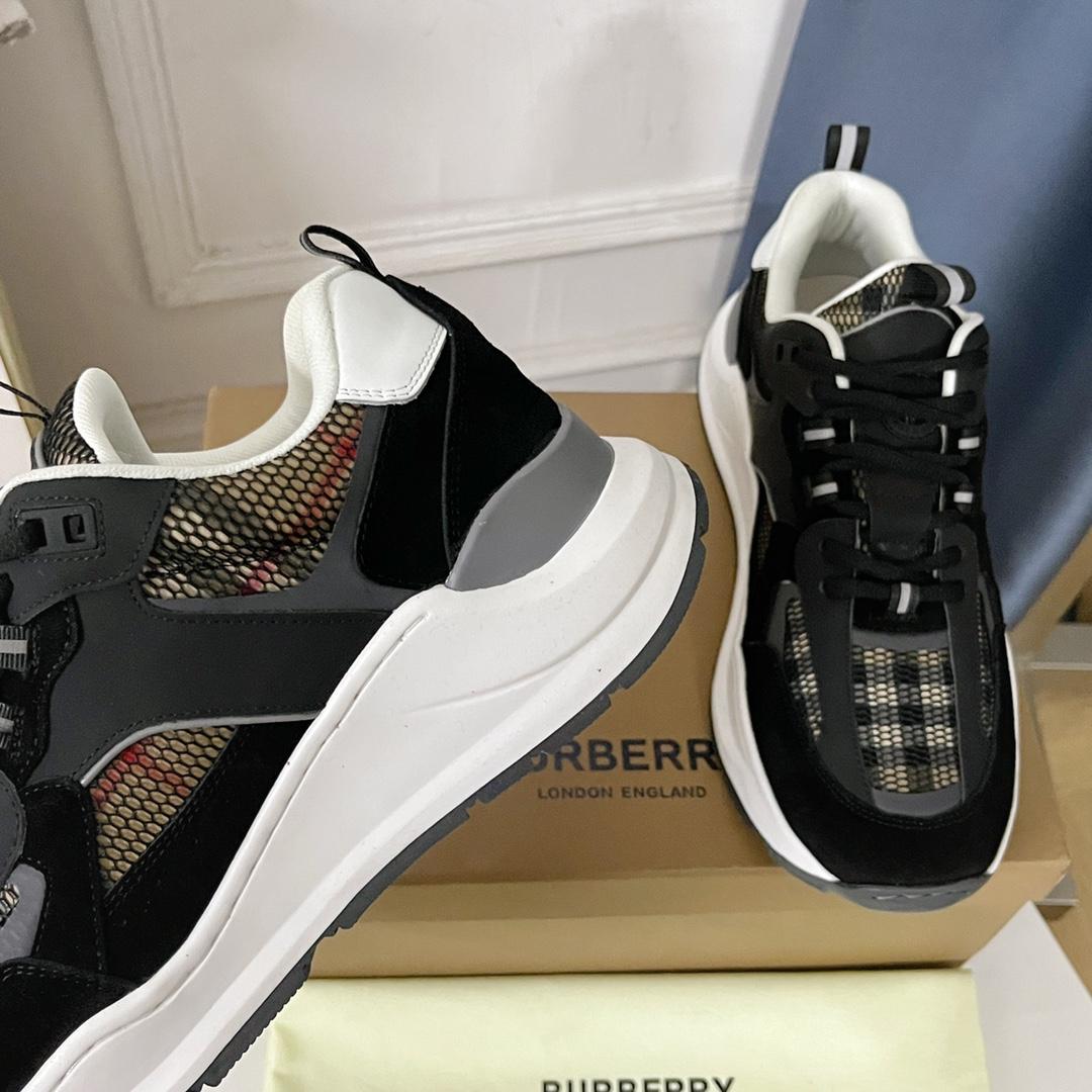 Burberry Logo Embossed, Leather, Suede And Mesh Sneakers - PerfectKickZ