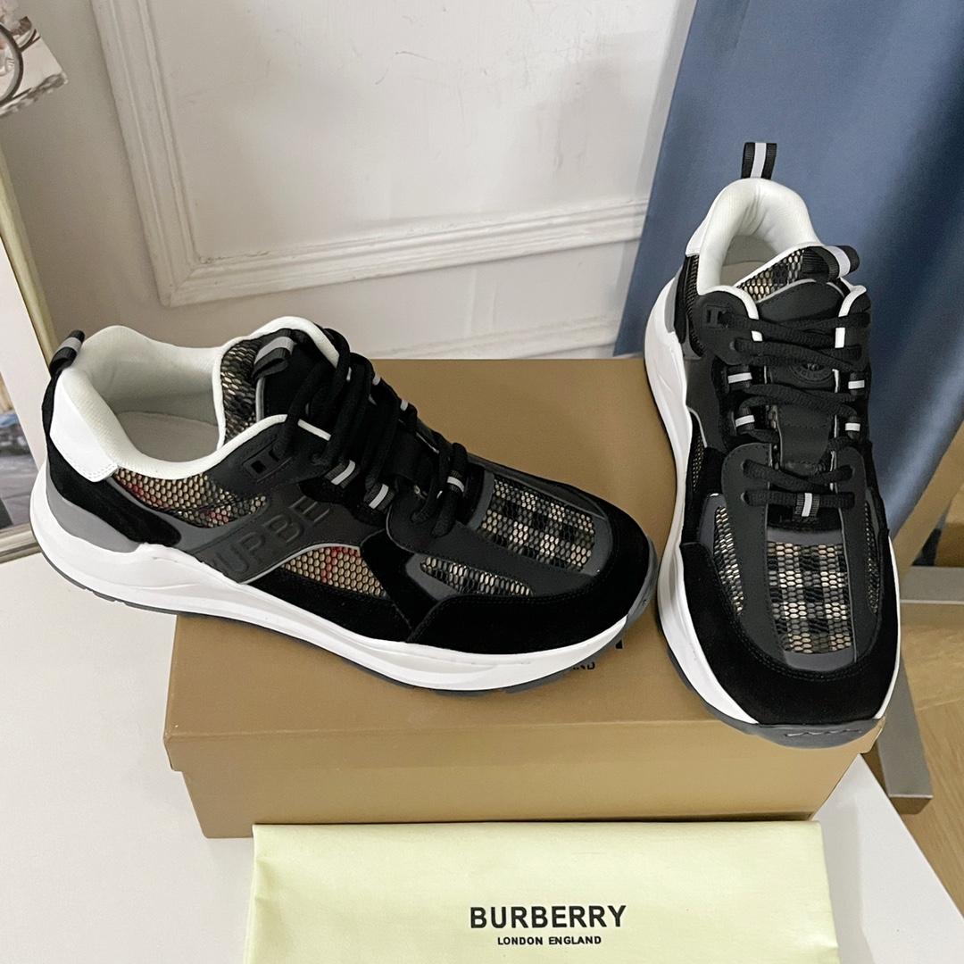 Burberry Logo Embossed, Leather, Suede And Mesh Sneakers - PerfectKickZ