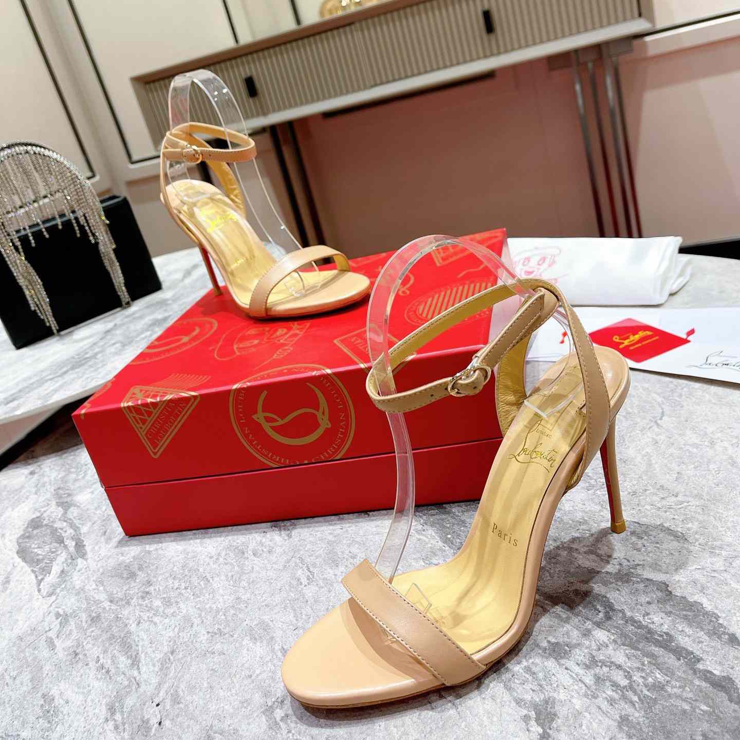 Christian Louboutin Loubi Queen Sandals - Nappa leather - Nude - PerfectKickZ