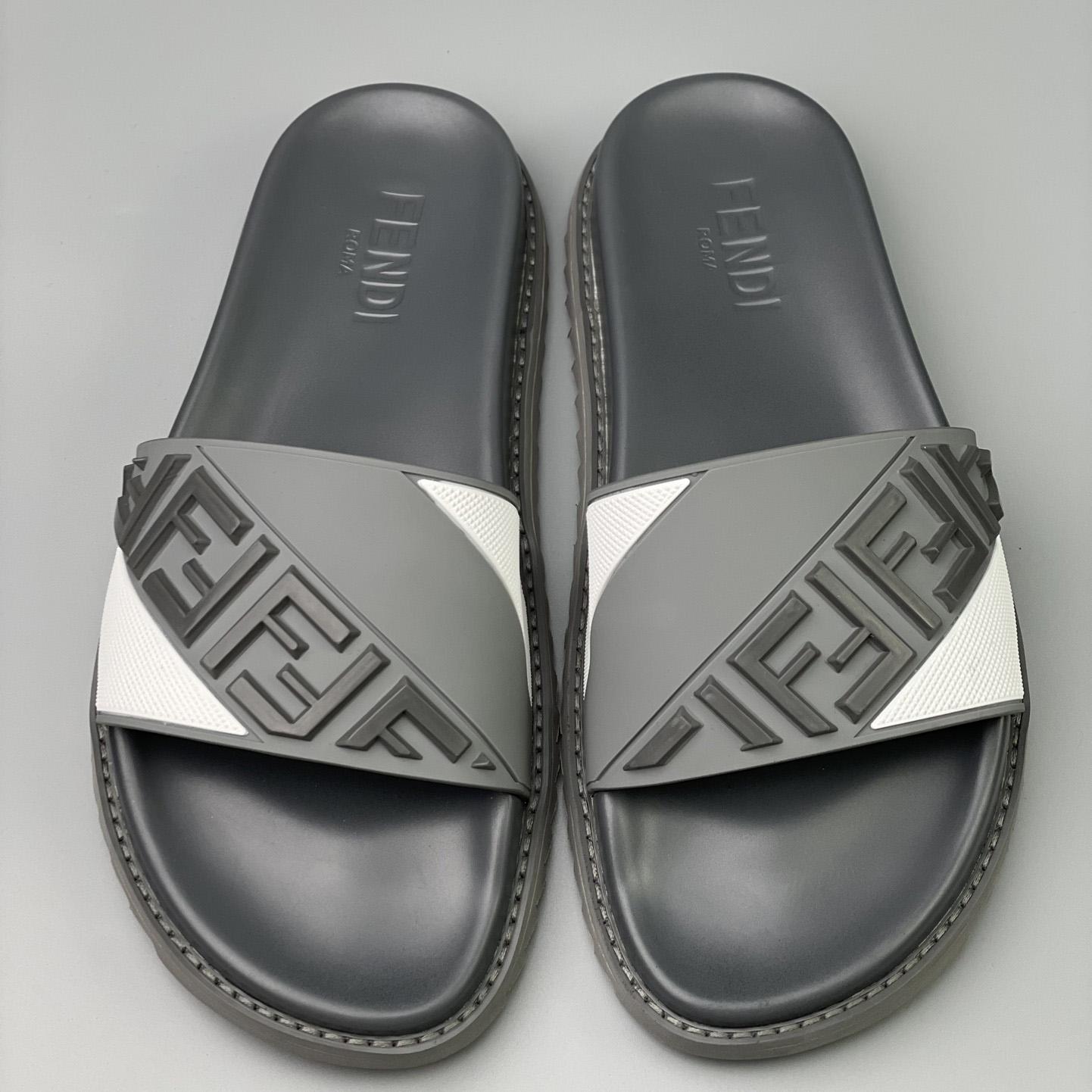 Fendi Gray Rubber Slides - 