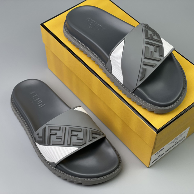 Fendi Gray Rubber Slides - 