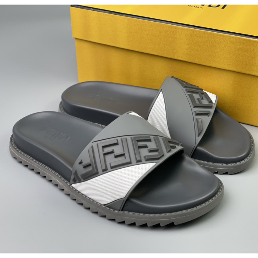 Fendi Gray Rubber Slides - PerfectKickZ