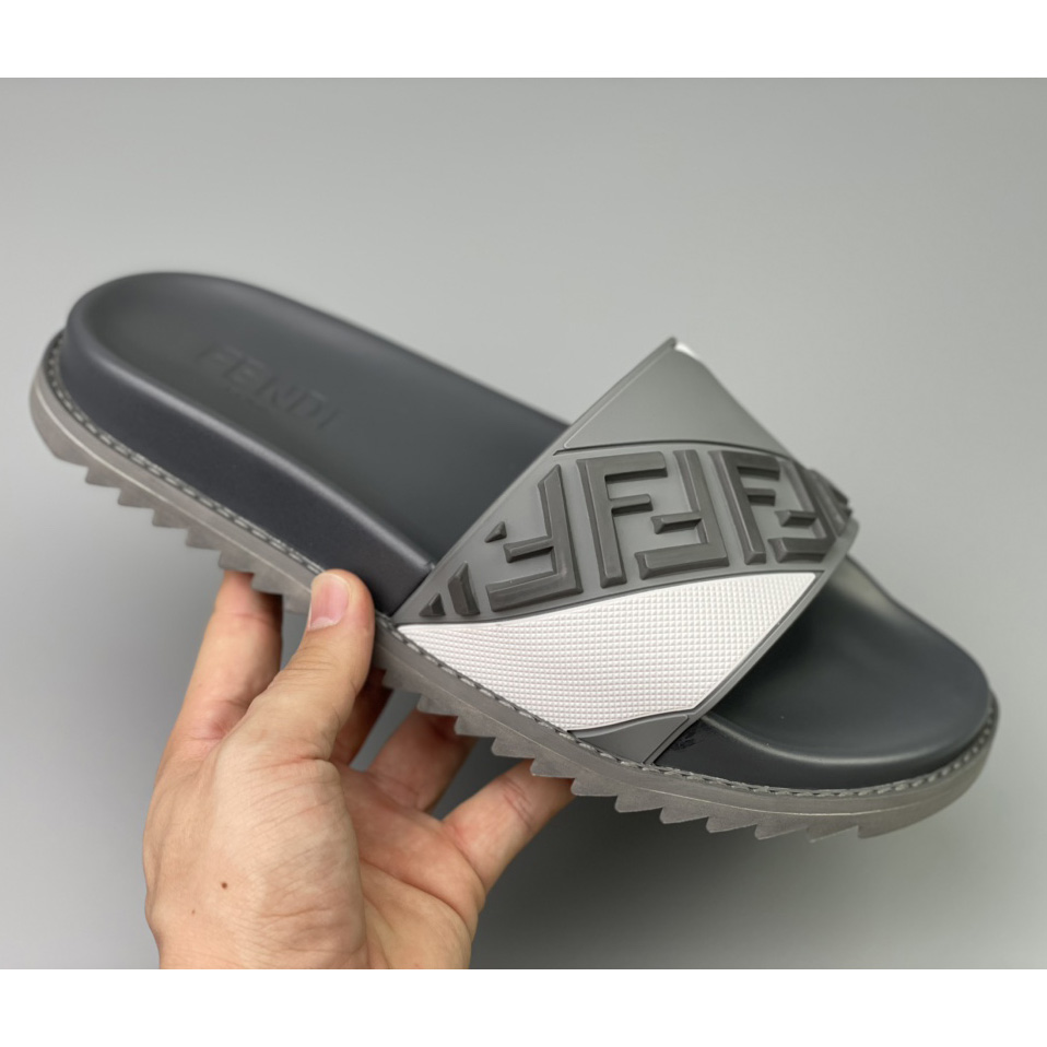 Fendi Gray Rubber Slides - 