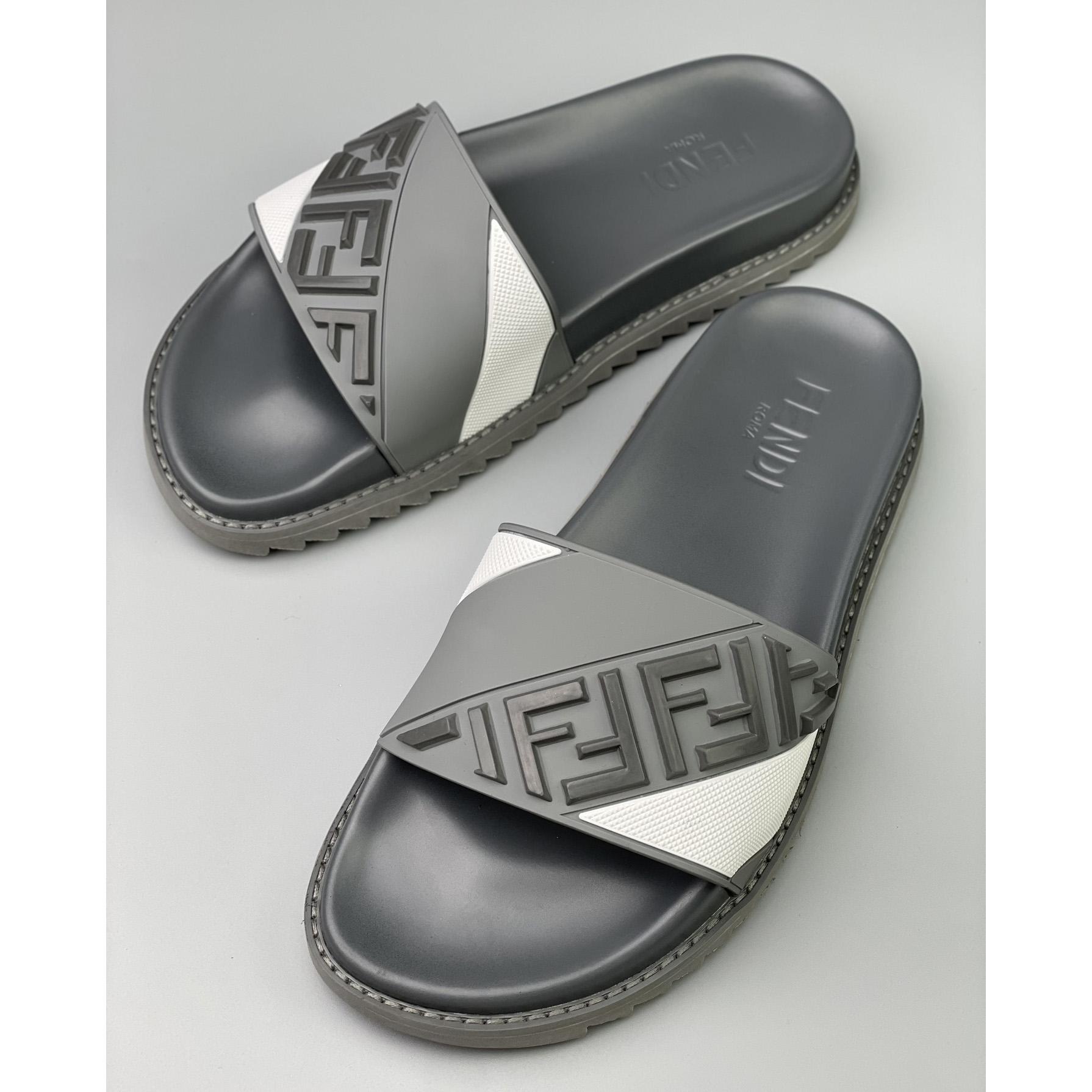 Fendi Gray Rubber Slides - 