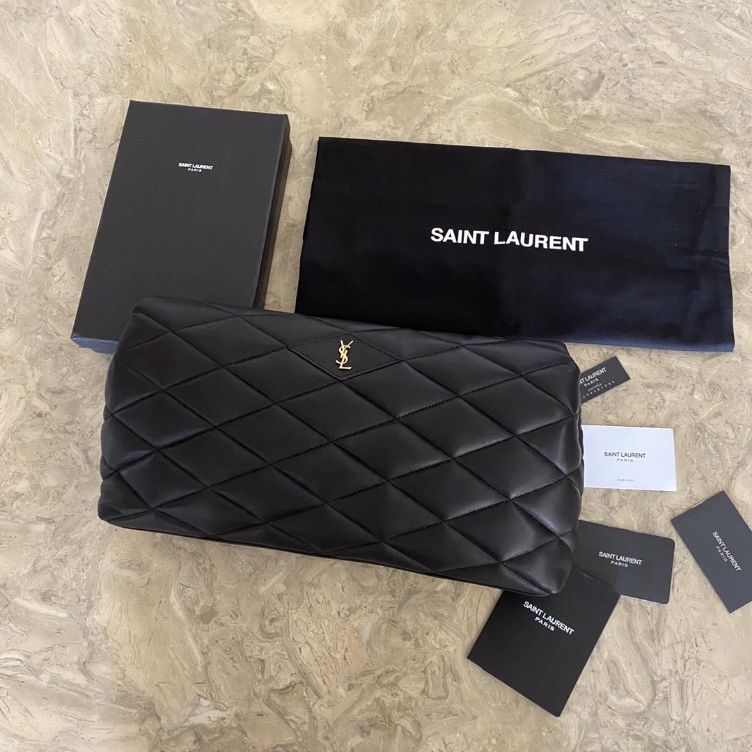 Saint Laurent Sade Puffer Quilted Leather Clutch In Black  - PerfectKickZ