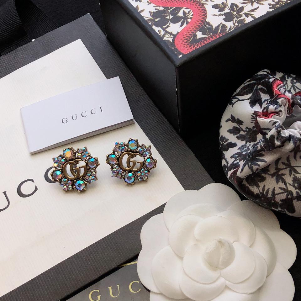 Gucci Double G Crystal Flowers Earrings - PerfectKickZ