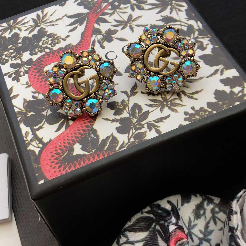 Gucci Double G Crystal Flowers Earrings - PerfectKickZ