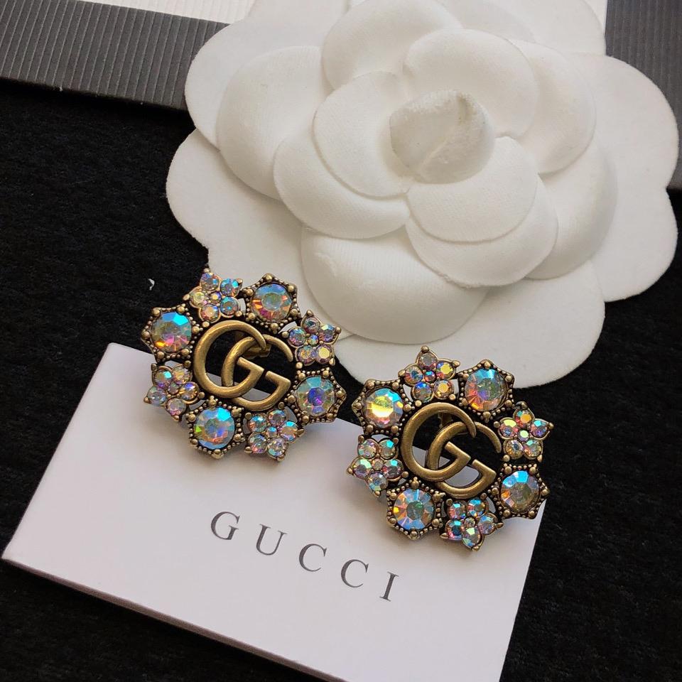 Gucci Double G Crystal Flowers Earrings - PerfectKickZ