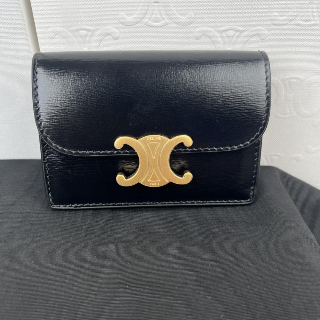 Celine Compact Wallet With Coin Triomphe In Shiny Calfskin - PerfectKickZ