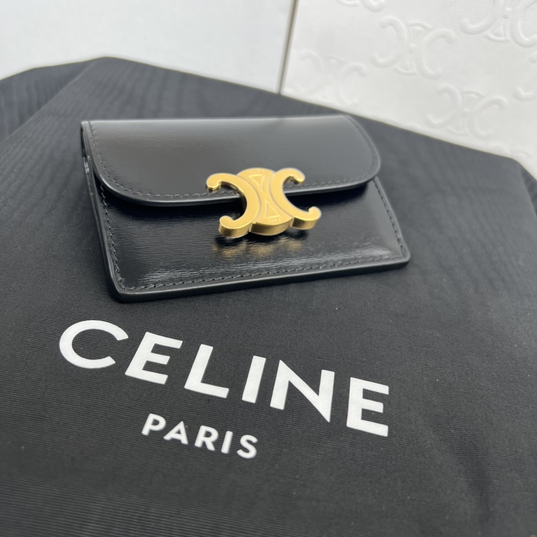Celine Compact Wallet With Coin Triomphe In Shiny Calfskin - 