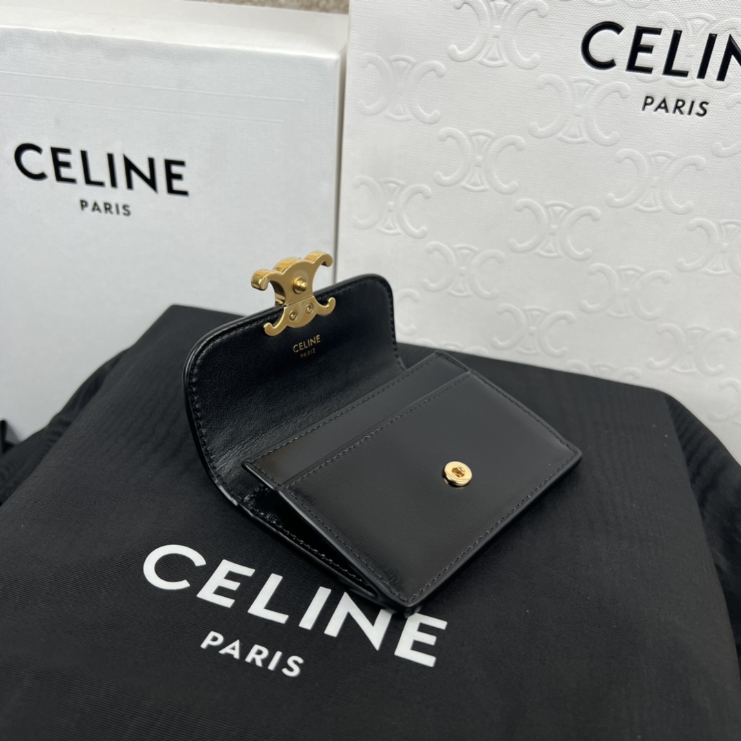 Celine Compact Wallet With Coin Triomphe In Shiny Calfskin - 