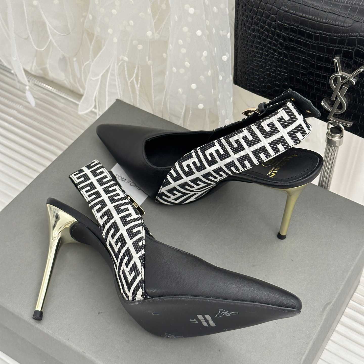 Balmain Ruby Monogrammed Leather Slingbacks - 