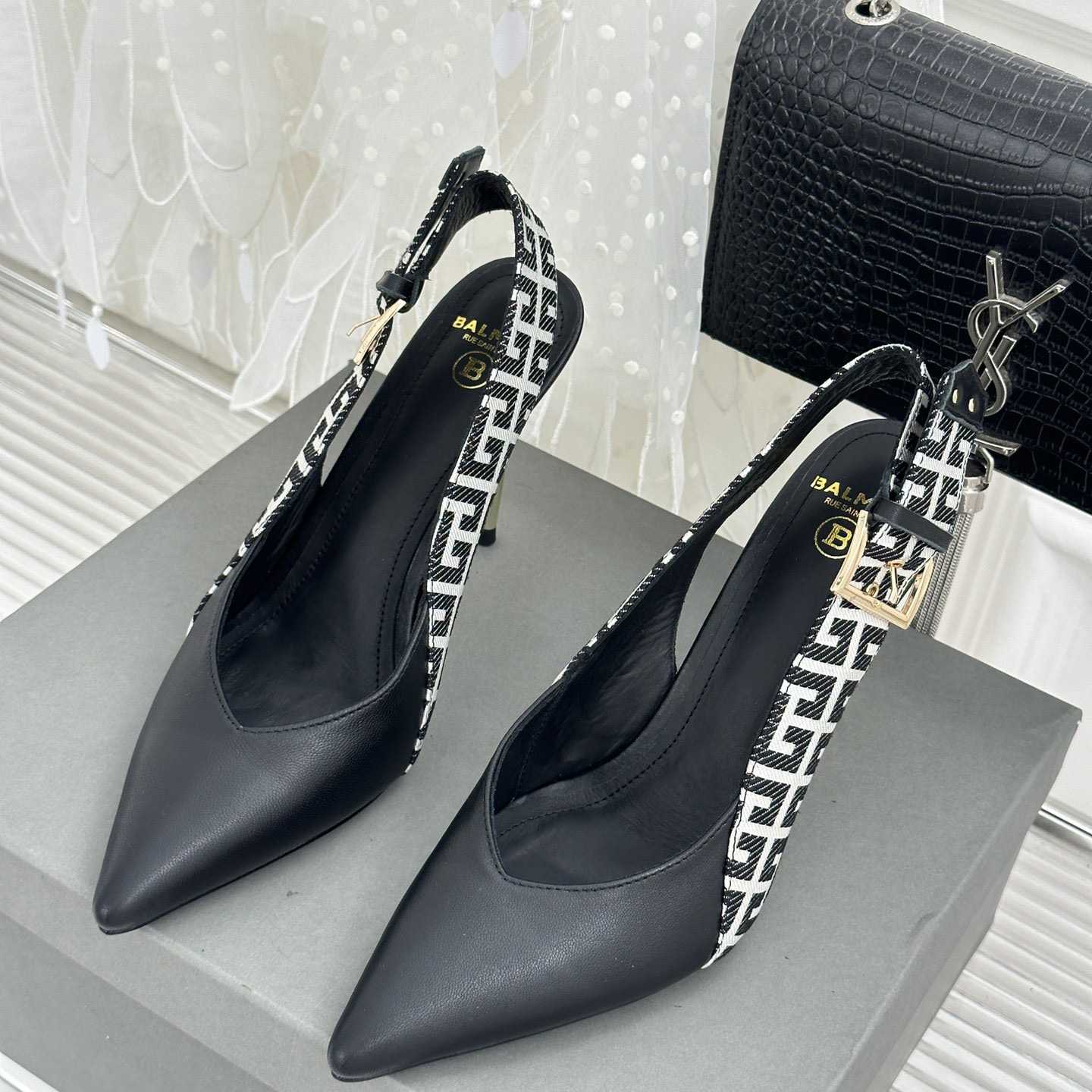 Balmain Ruby Monogrammed Leather Slingbacks - 