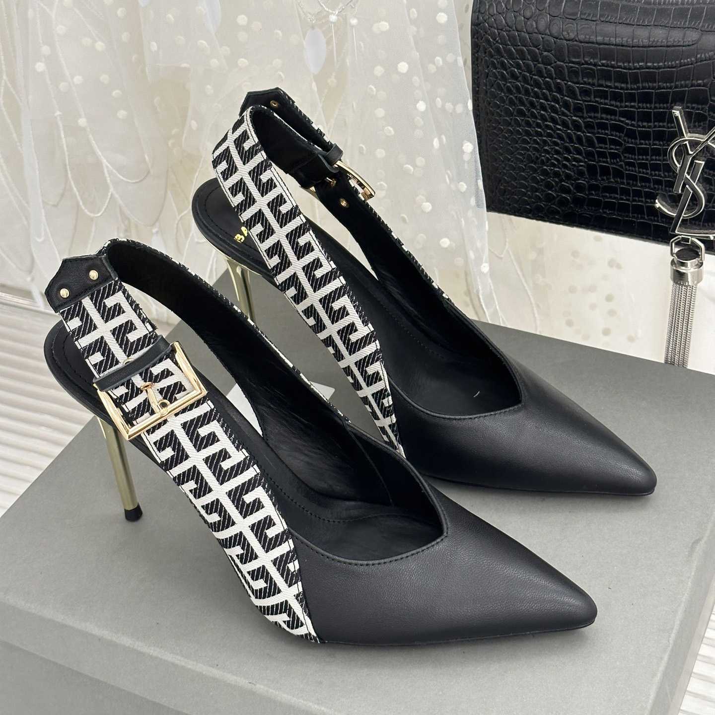 Balmain Ruby Monogrammed Leather Slingbacks - 
