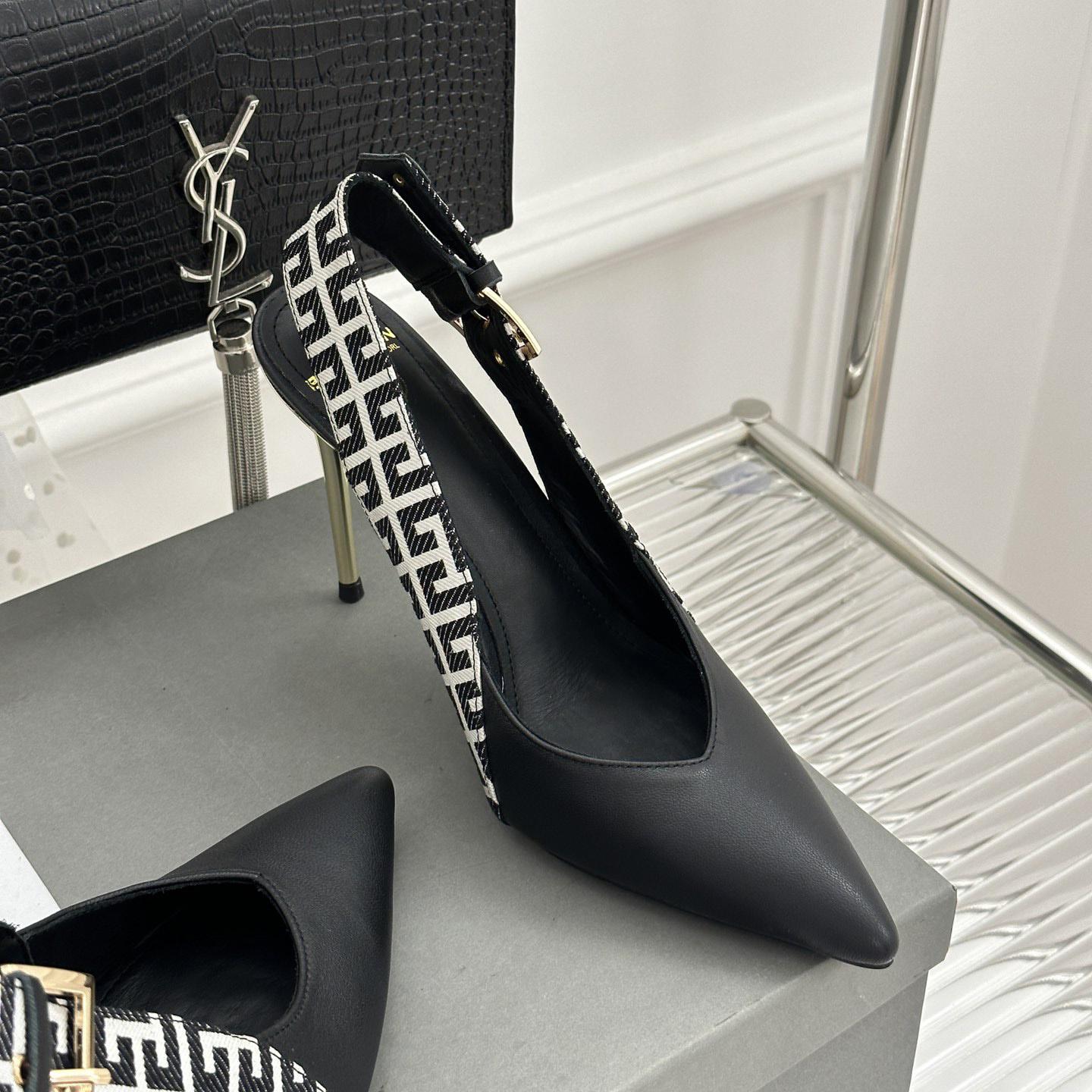 Balmain Ruby Monogrammed Leather Slingbacks - 