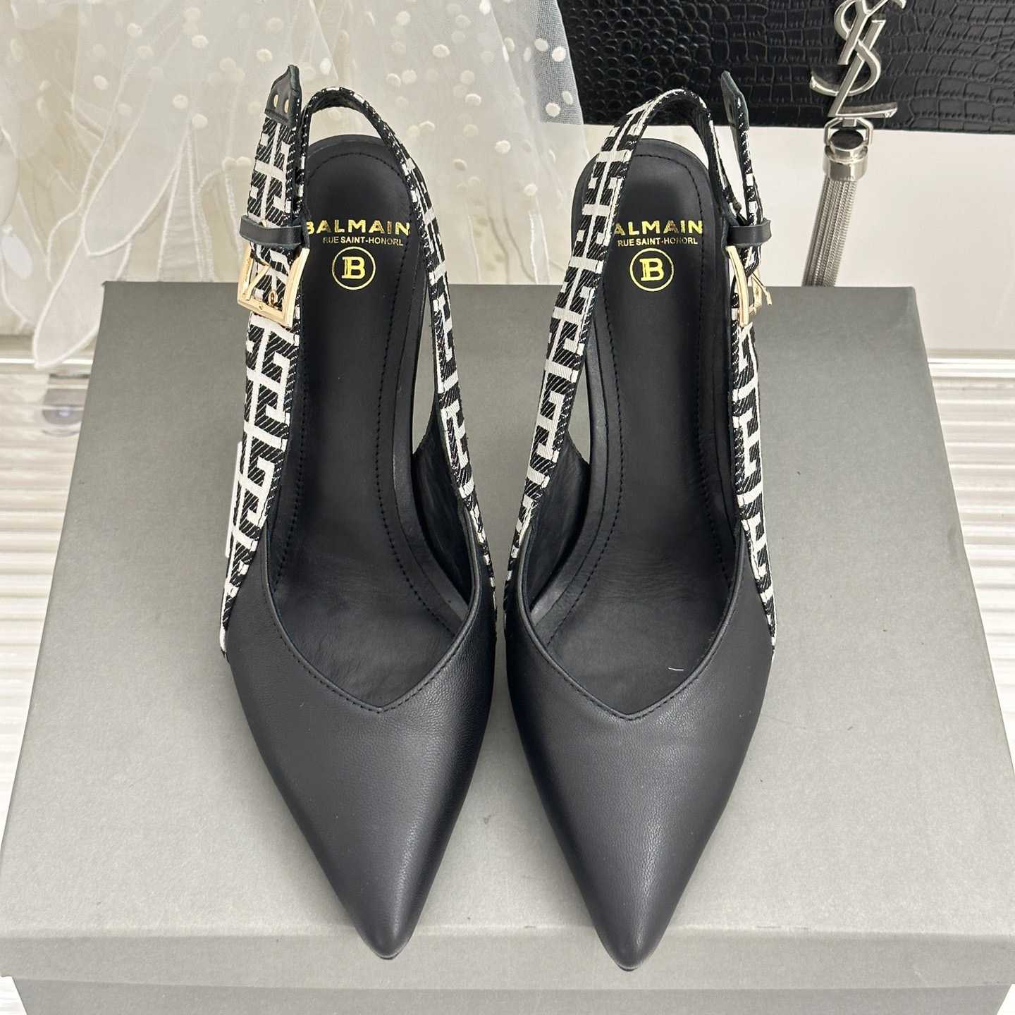 Balmain Ruby Monogrammed Leather Slingbacks - 