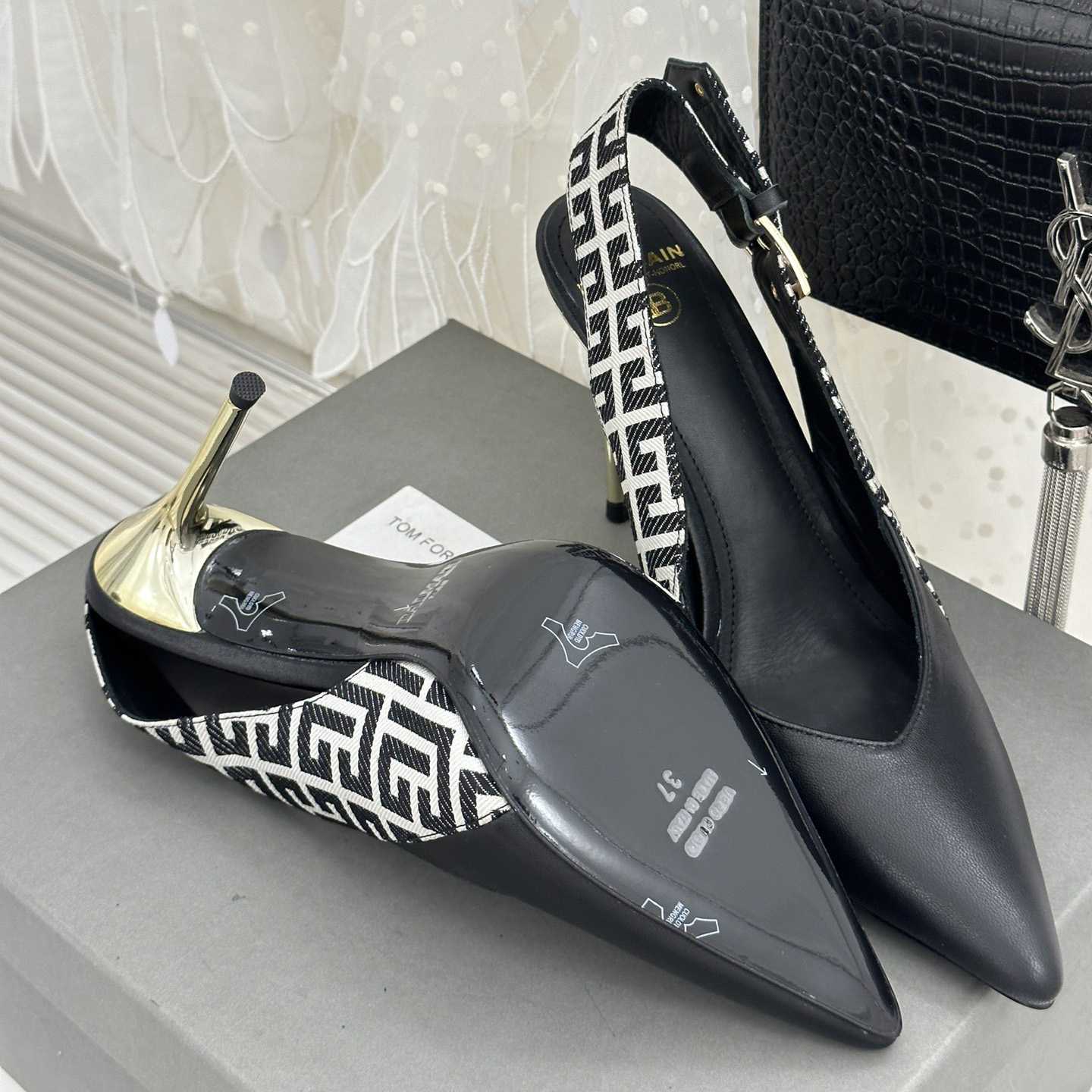 Balmain Ruby Monogrammed Leather Slingbacks - PerfectKickZ