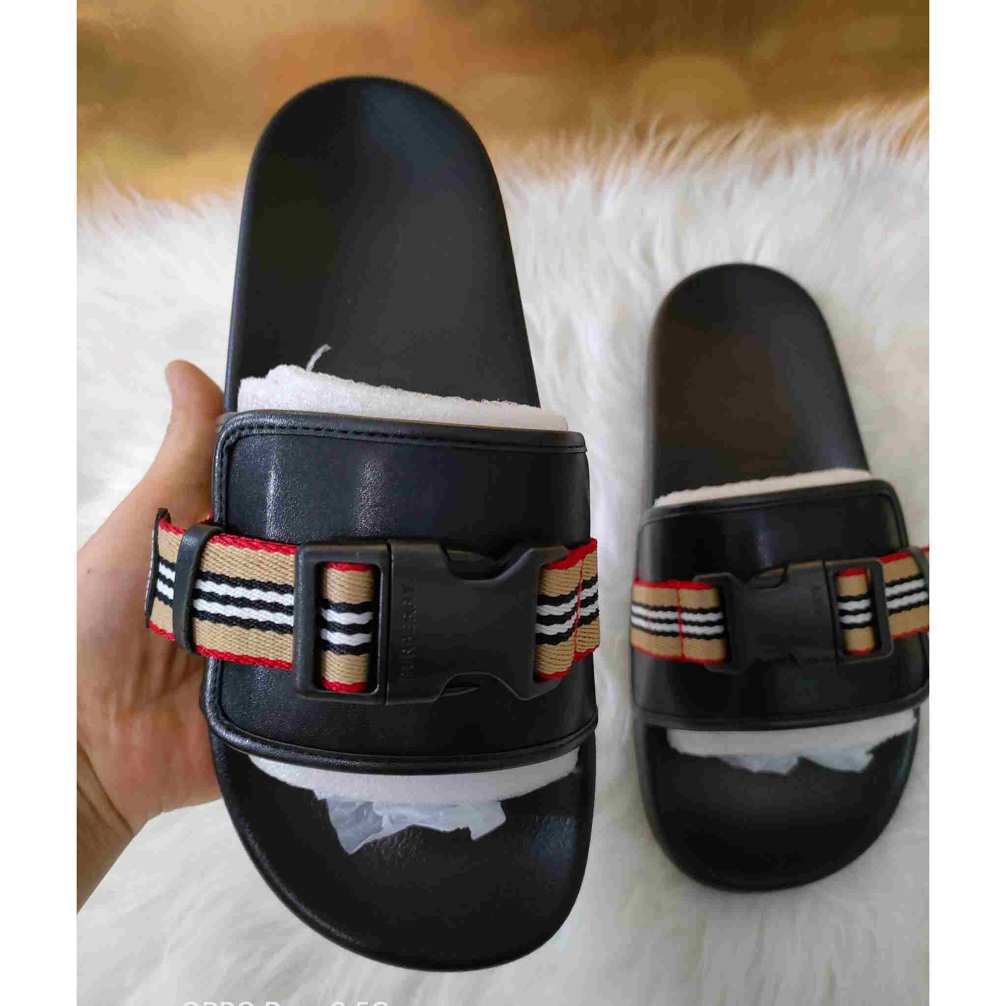 Burberry Icon Stripe Buckled Slides - 