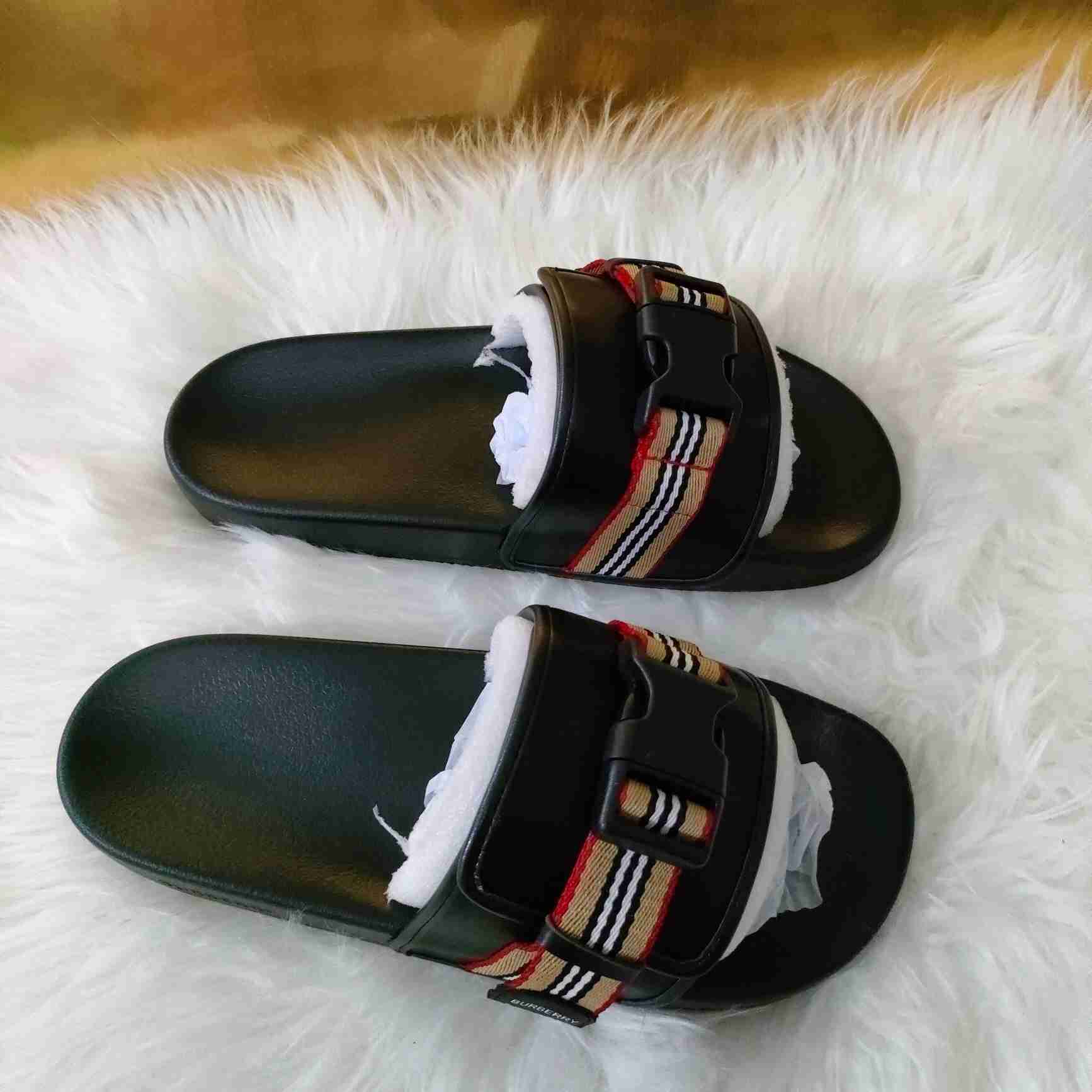 Burberry Icon Stripe Buckled Slides - 