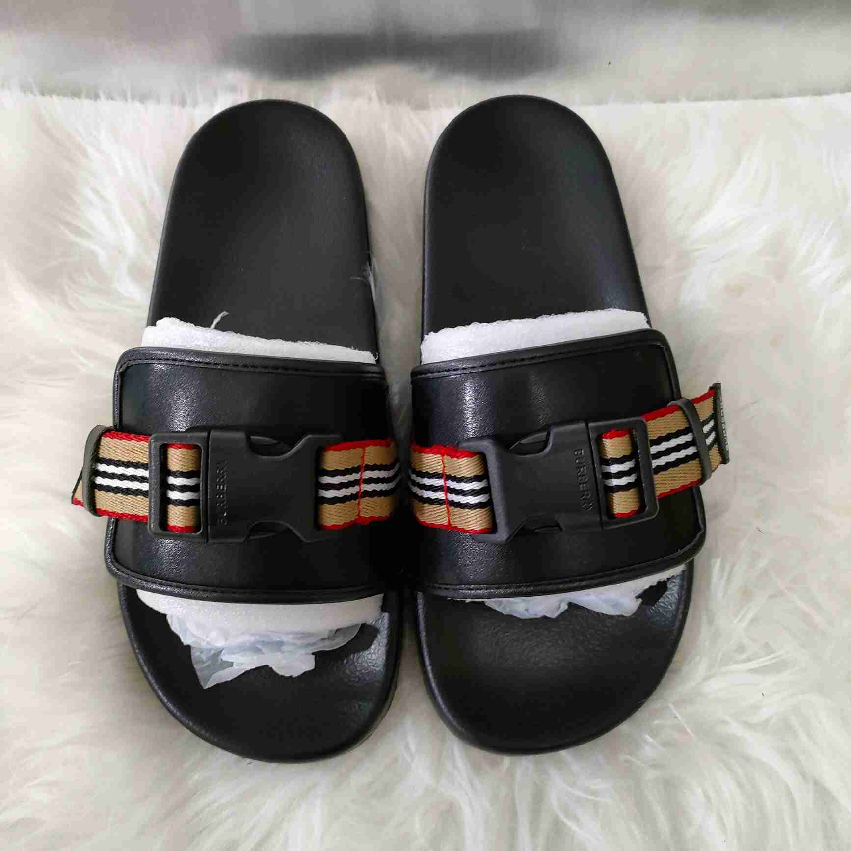 Burberry Icon Stripe Buckled Slides - PerfectKickZ