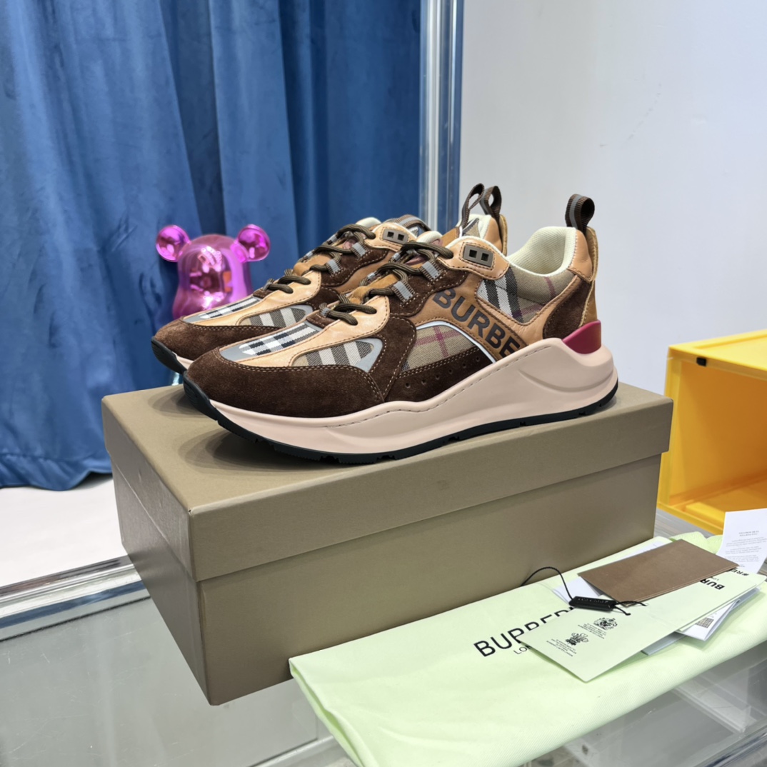 Burberry Logo Print Check And Suede Sneakers - PerfectKickZ