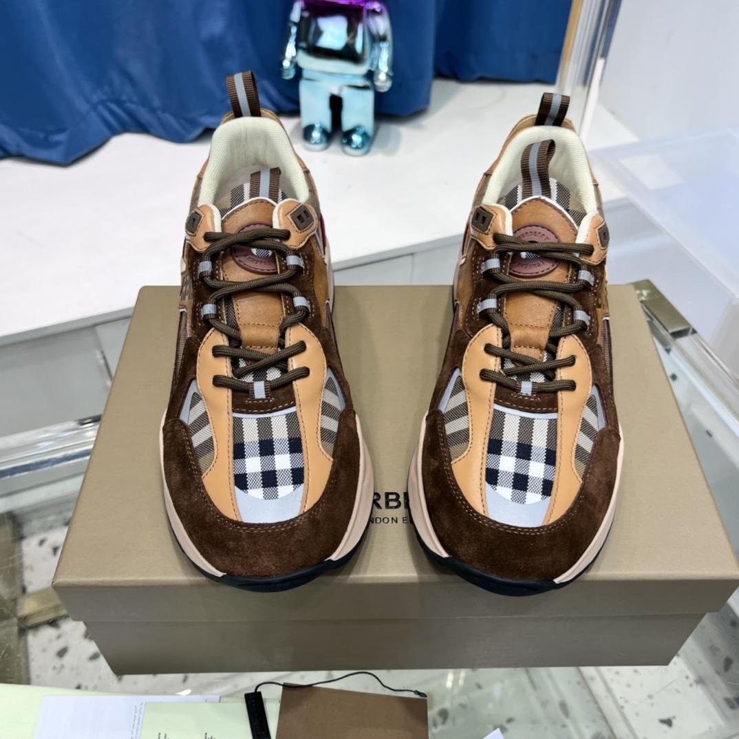Burberry Logo Print Check And Suede Sneakers - PerfectKickZ