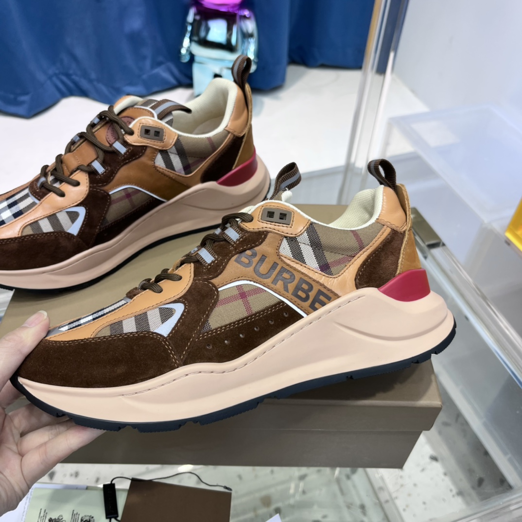 Burberry Logo Print Check And Suede Sneakers - PerfectKickZ