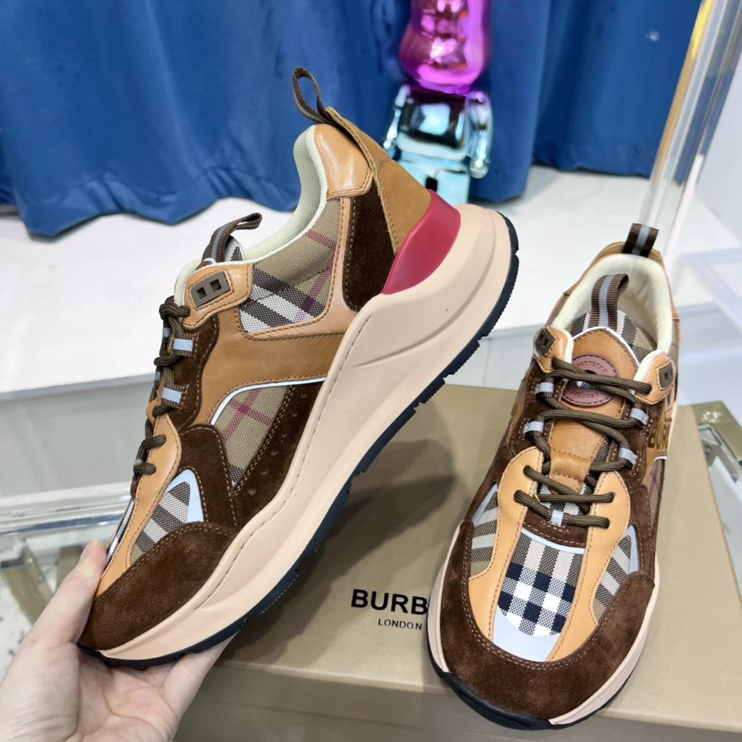 Burberry Logo Print Check And Suede Sneakers - PerfectKickZ