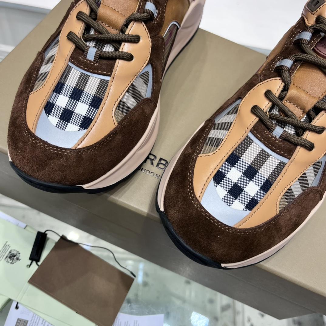 Burberry Logo Print Check And Suede Sneakers - PerfectKickZ