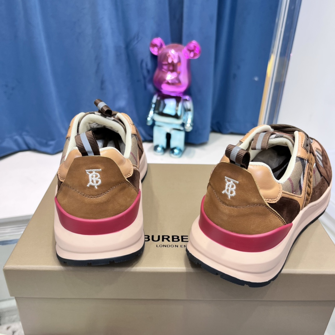 Burberry Logo Print Check And Suede Sneakers - PerfectKickZ