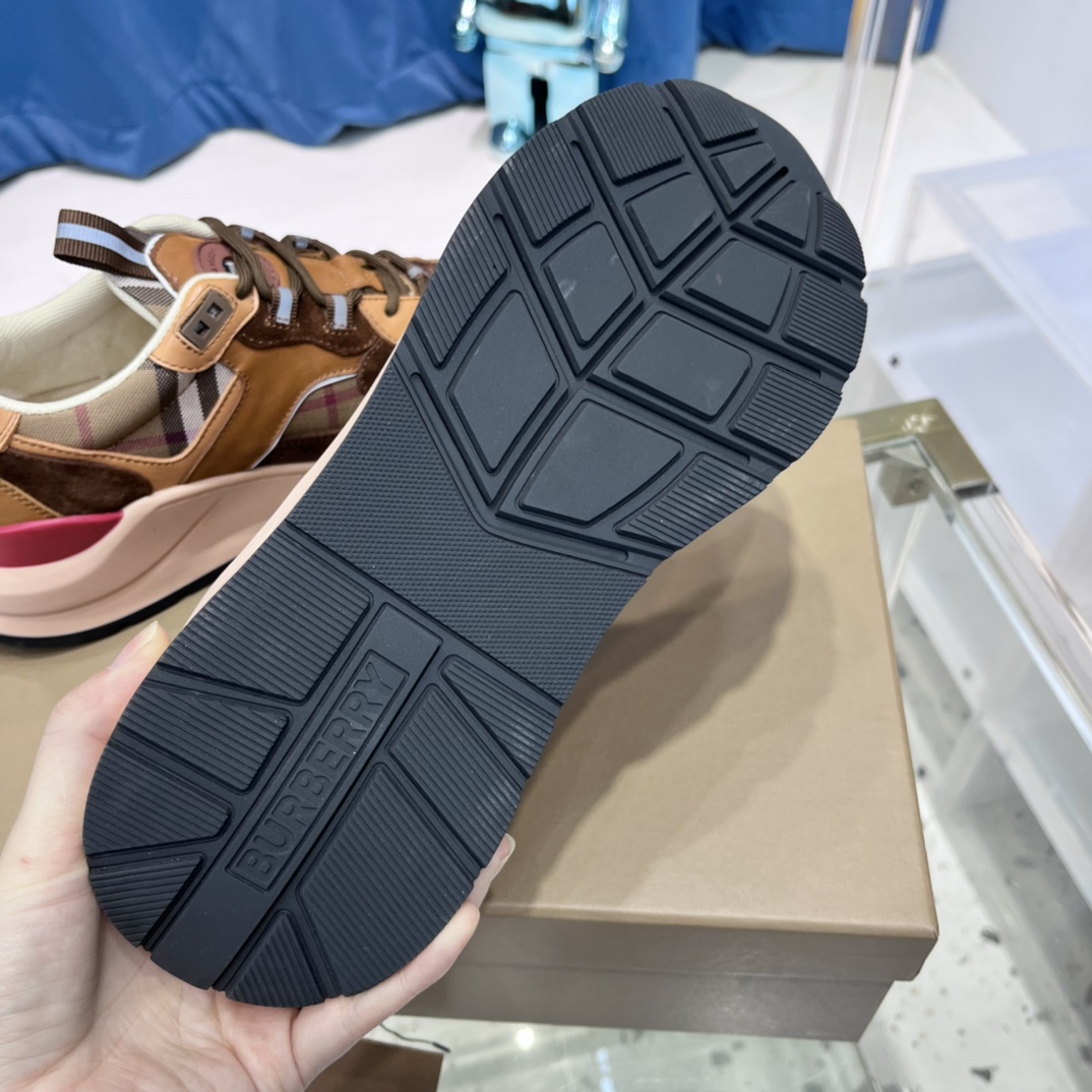 Burberry Logo Print Check And Suede Sneakers - PerfectKickZ