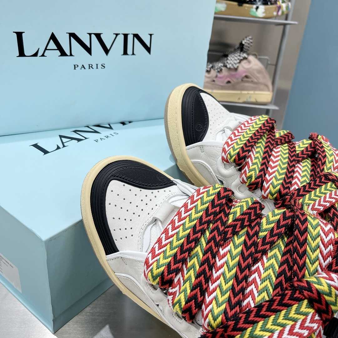 Lanvin Leather And Glitter Technical Material Curb Sneakers  - PerfectKickZ
