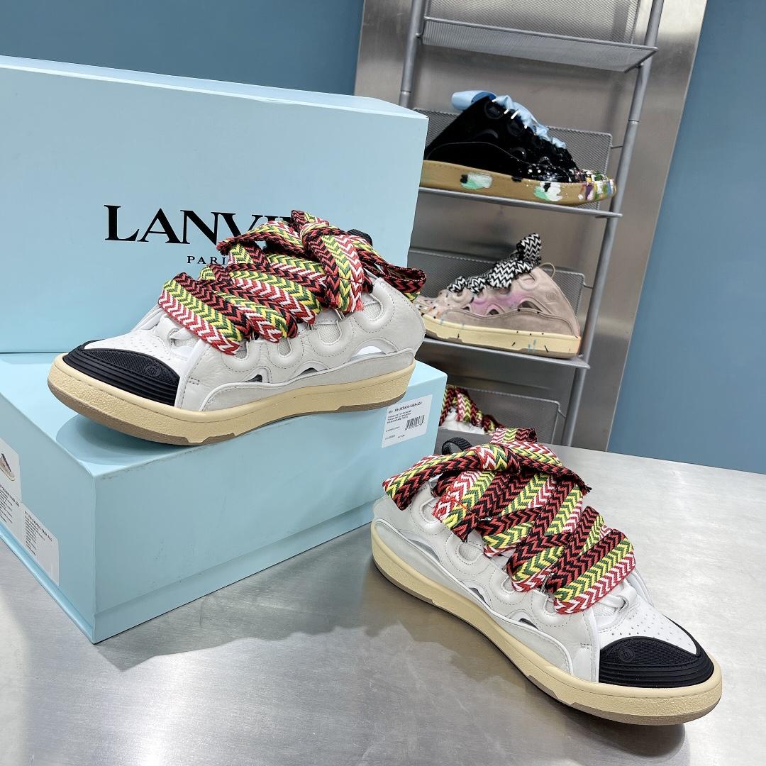 Lanvin Leather And Glitter Technical Material Curb Sneakers  - PerfectKickZ