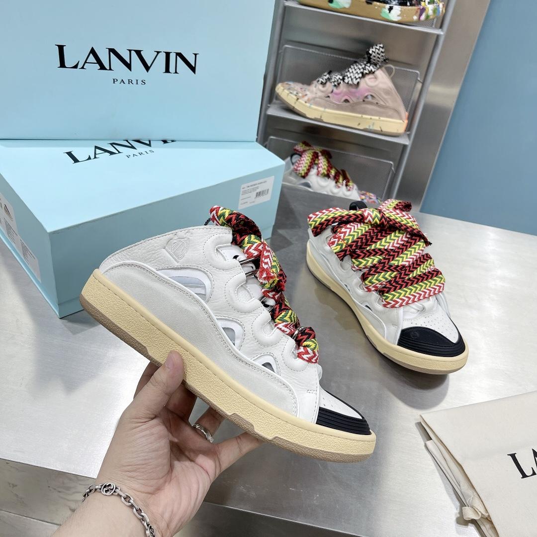 Lanvin Leather And Glitter Technical Material Curb Sneakers  - PerfectKickZ