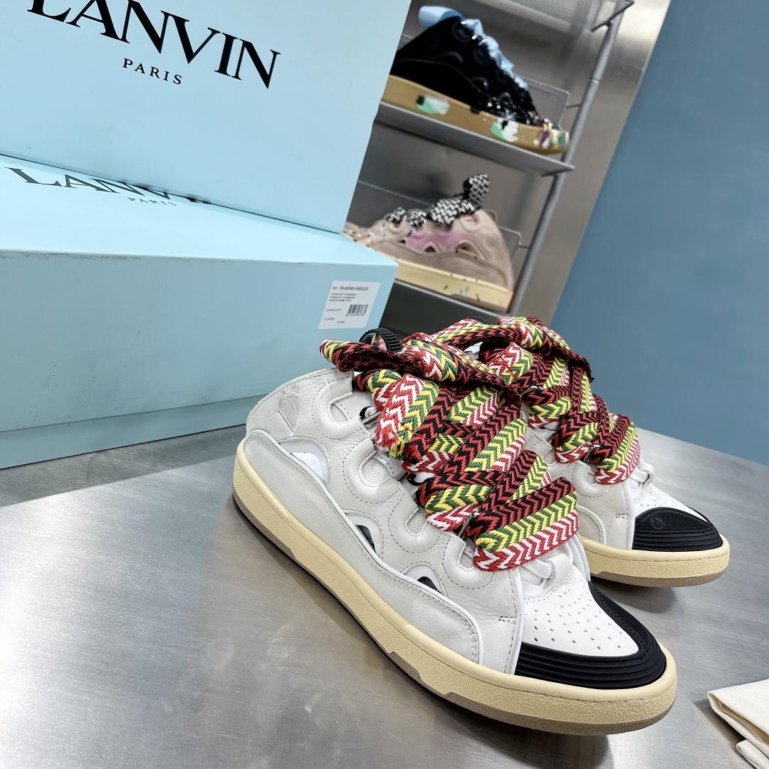 Lanvin Leather And Glitter Technical Material Curb Sneakers  - PerfectKickZ