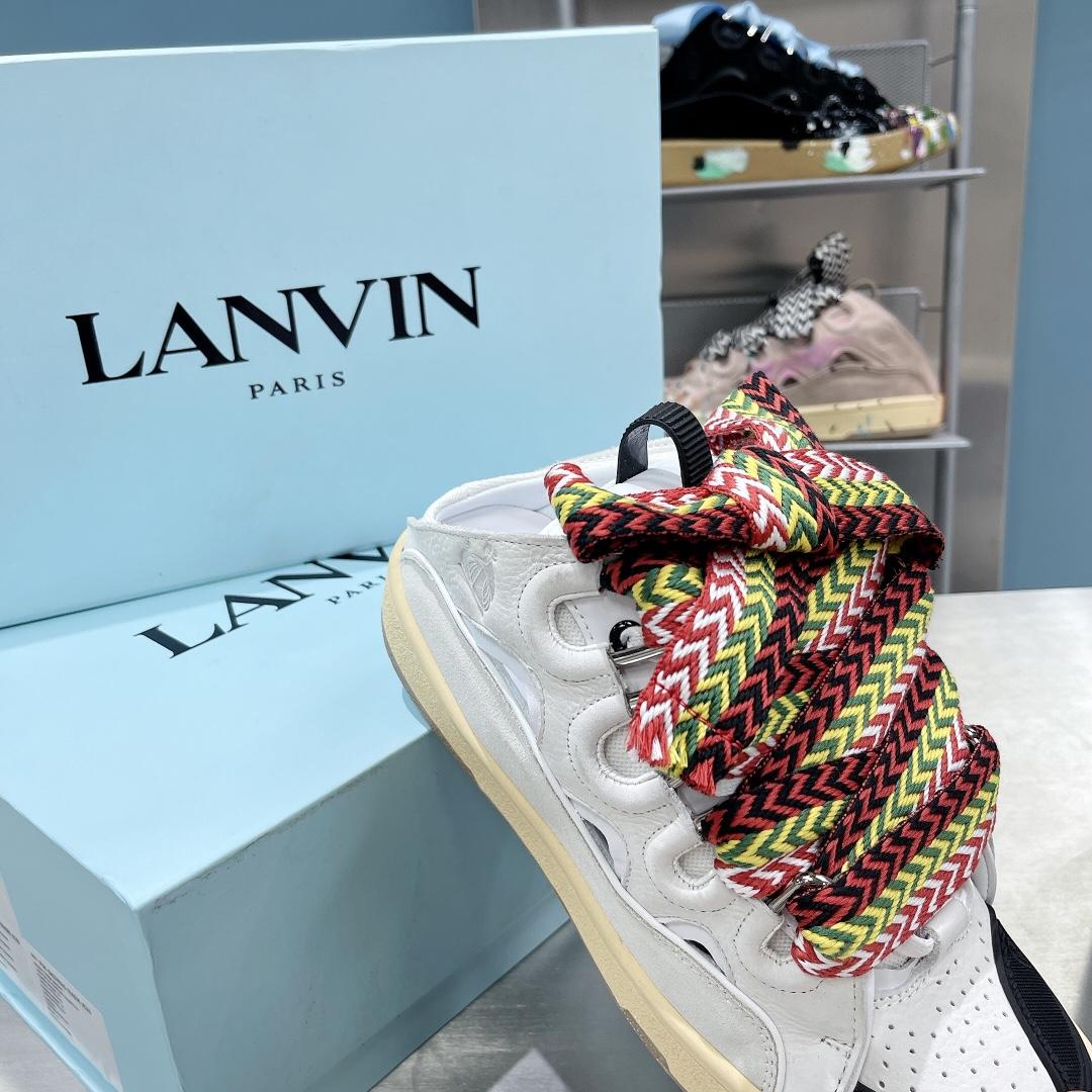 Lanvin Leather And Glitter Technical Material Curb Sneakers  - 