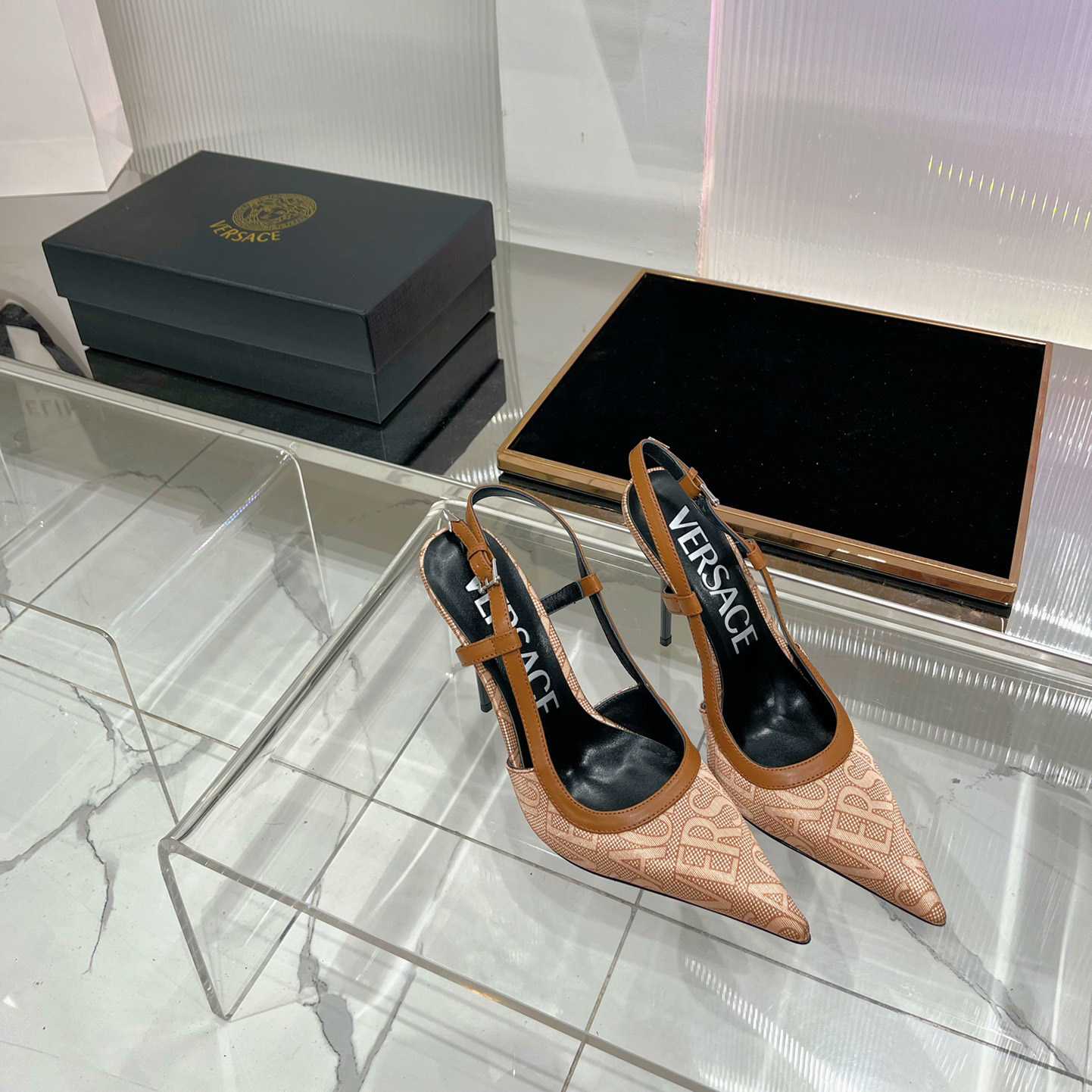 Versace Logo-jacquard 110mm Slingback Pumps - PerfectKickZ