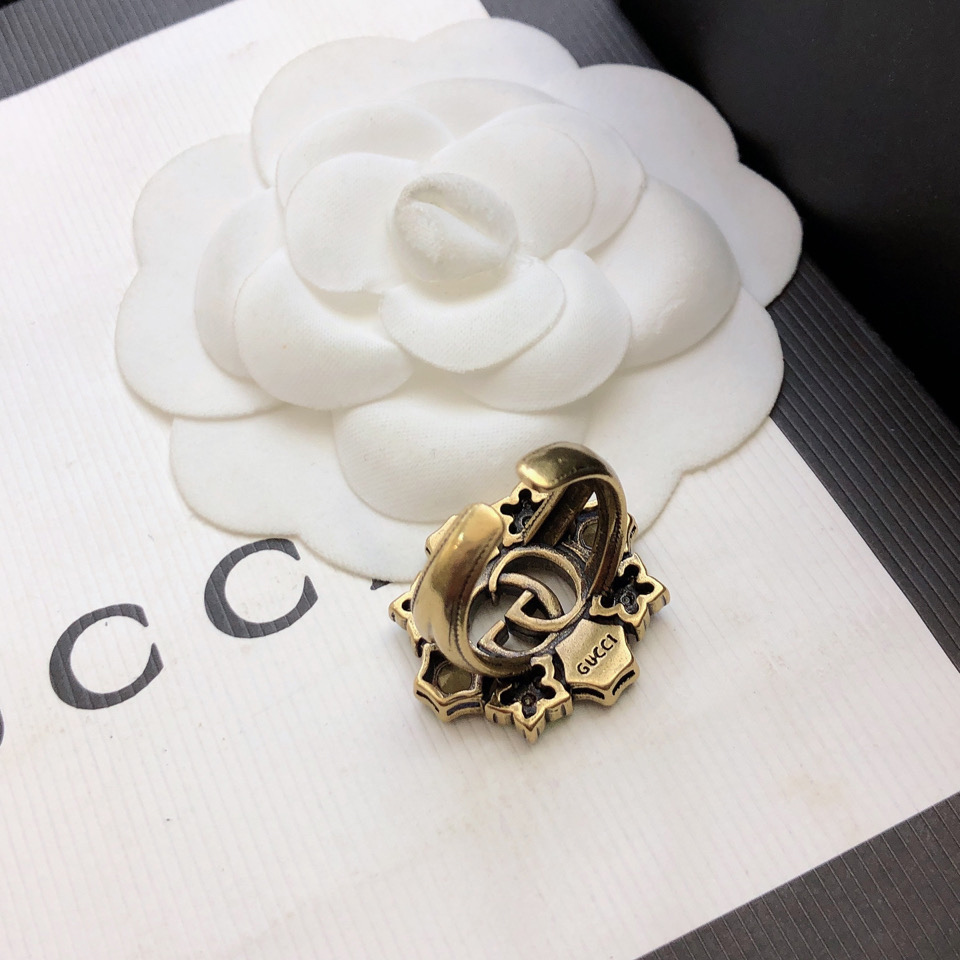 Gucci Double G Crystal Flower Ring - PerfectKickZ